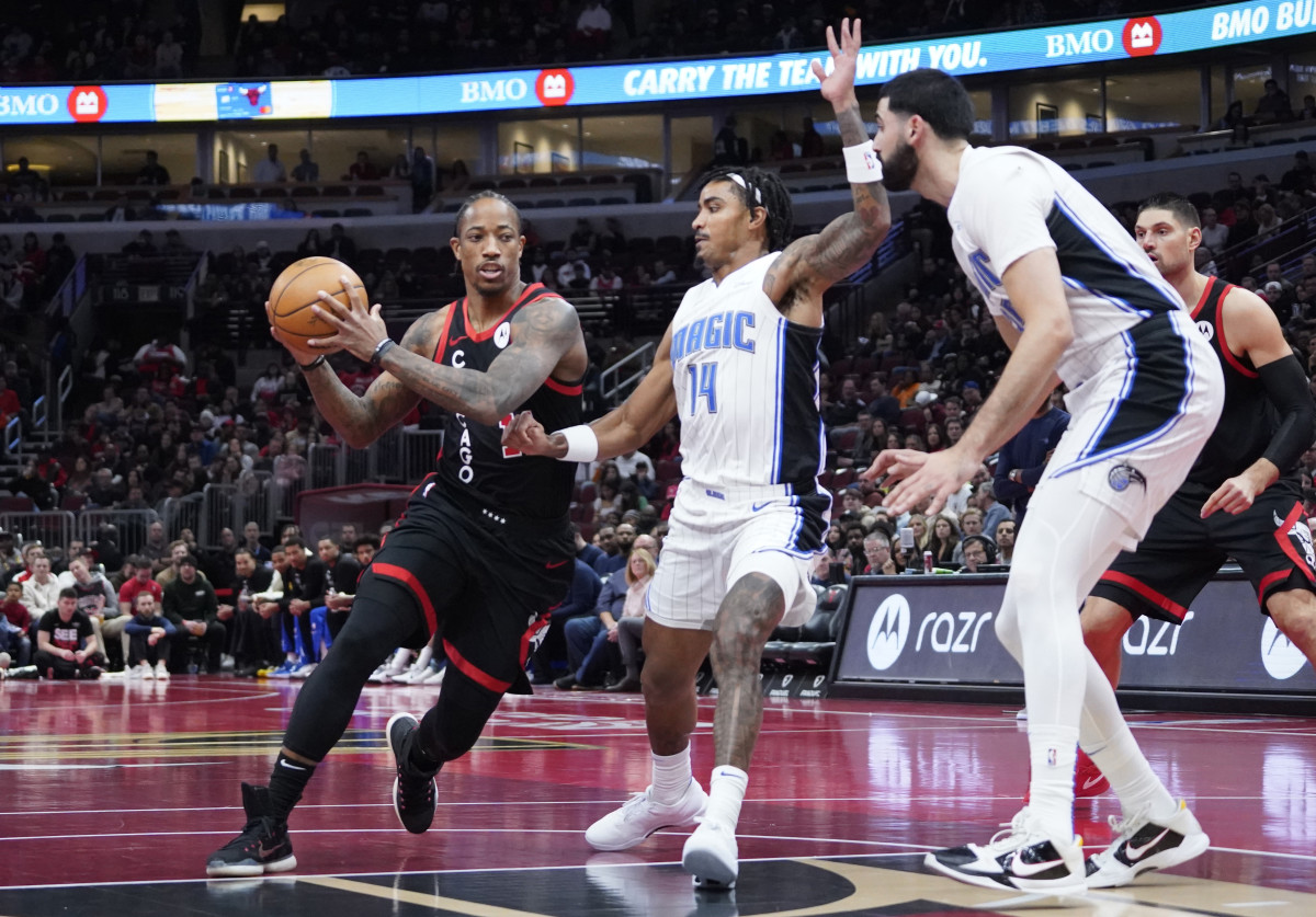 Gary Harris plays defense against DeMar DeRozan in a ____ win over the Chicago Bulls in the In-Season Tournament.